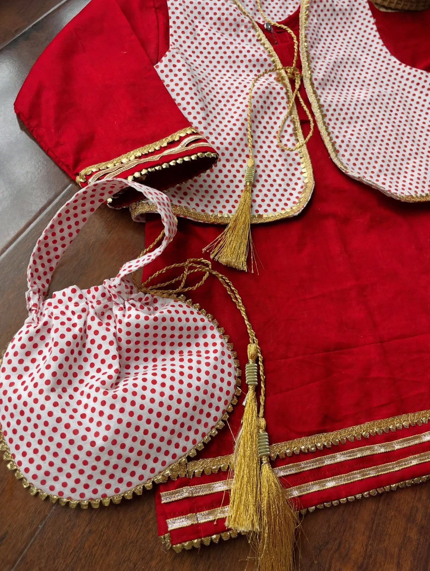 Cherry Dot Koti Set with Potli - 3pc