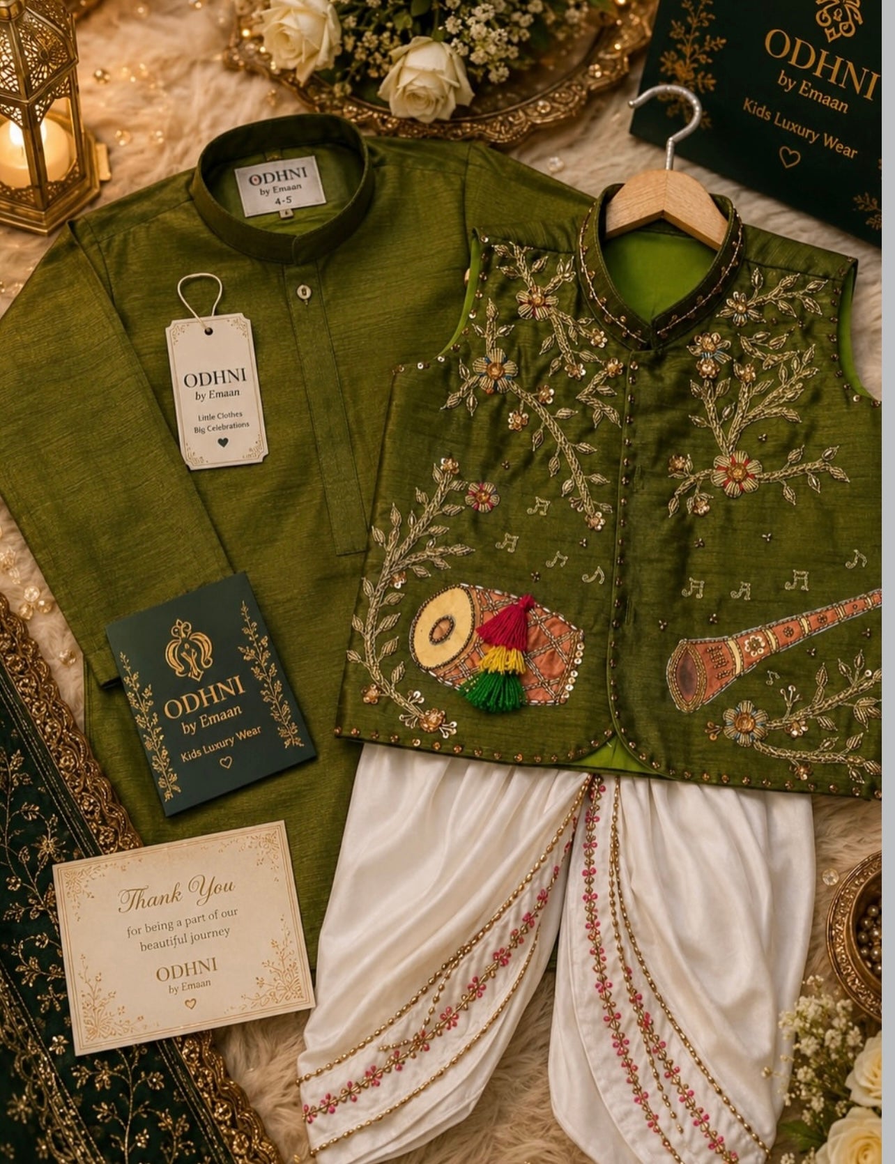 Little Baraati - Olive Green 3pc