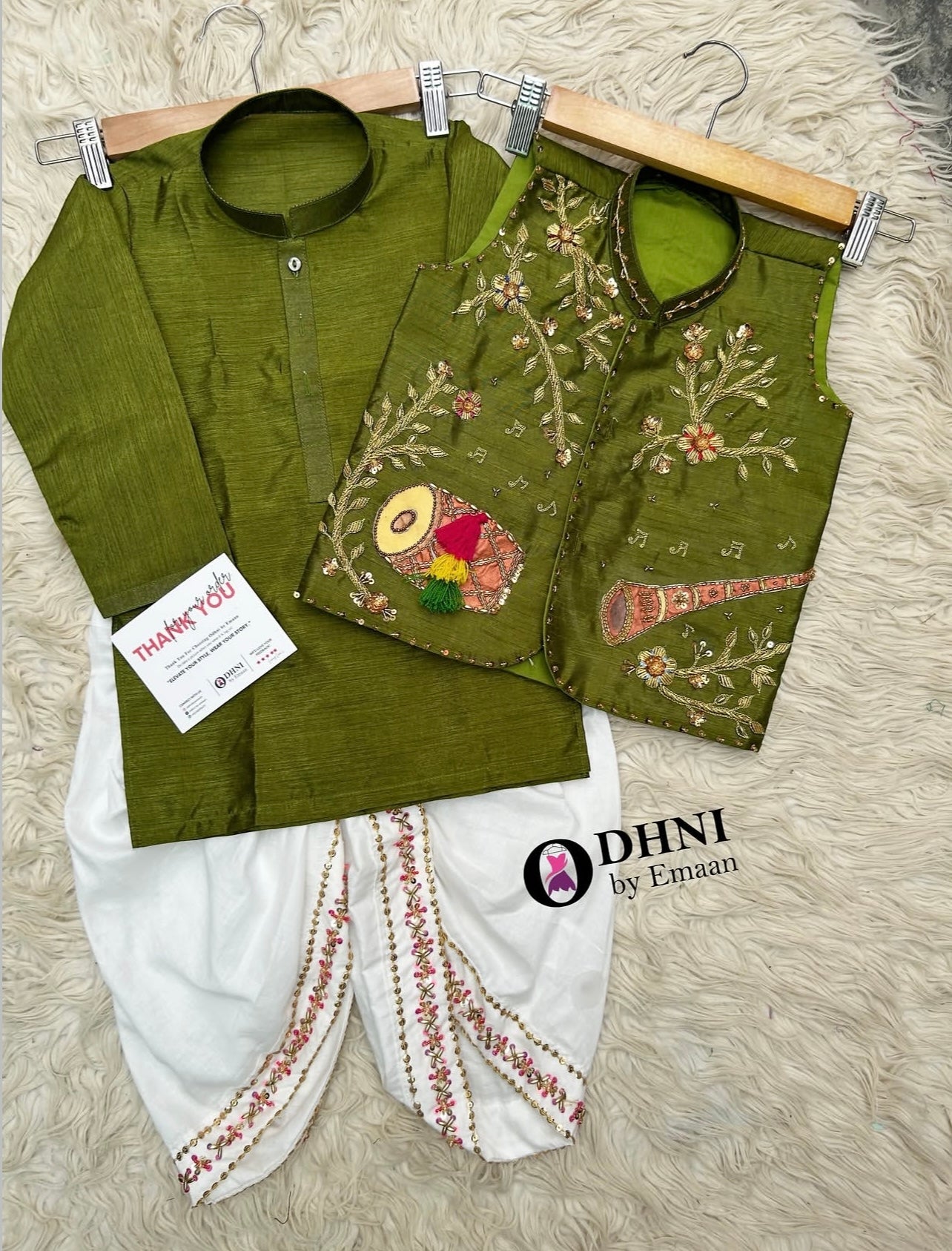 Little Baraati - Olive Green 3pc