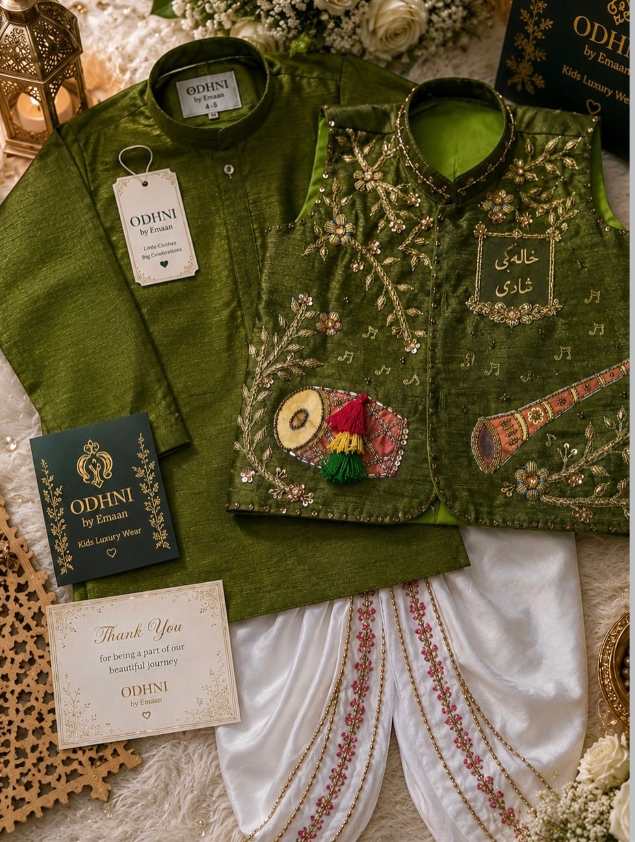 Little Baraati - Olive Green 3pc