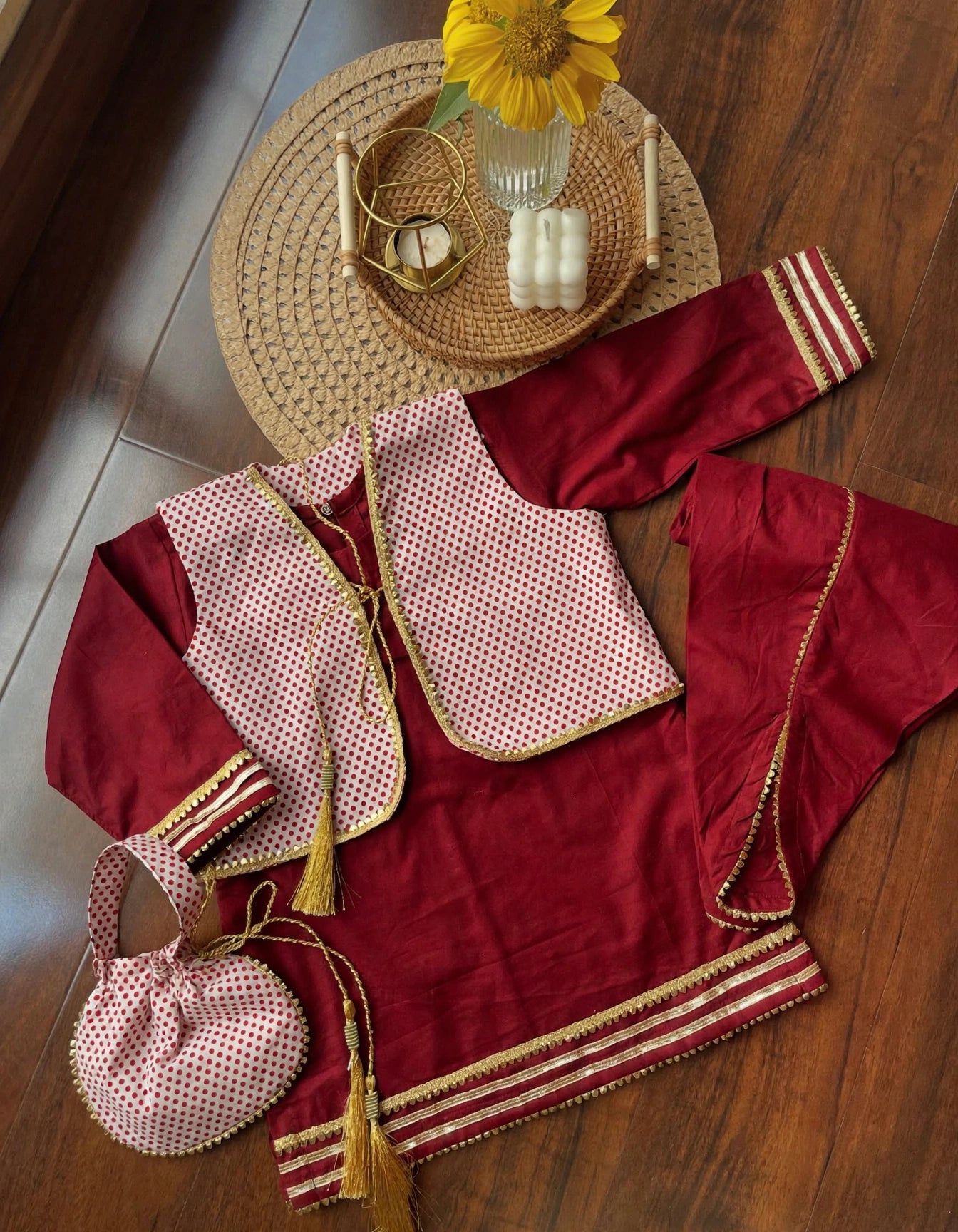 Cherry Dot Koti Set with Potli - 3pc